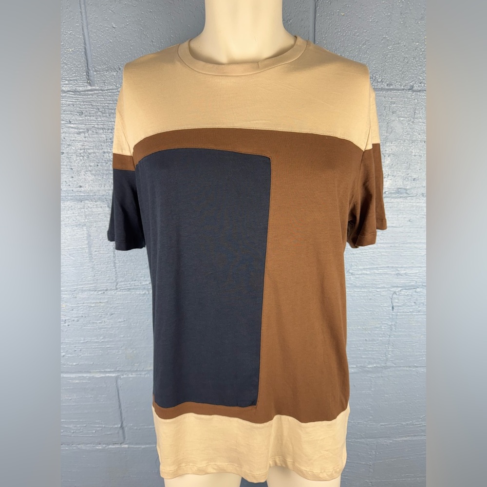 Magaschoni Men's Short Sleeve Shirt in Beige, Brown, and Black Men’s